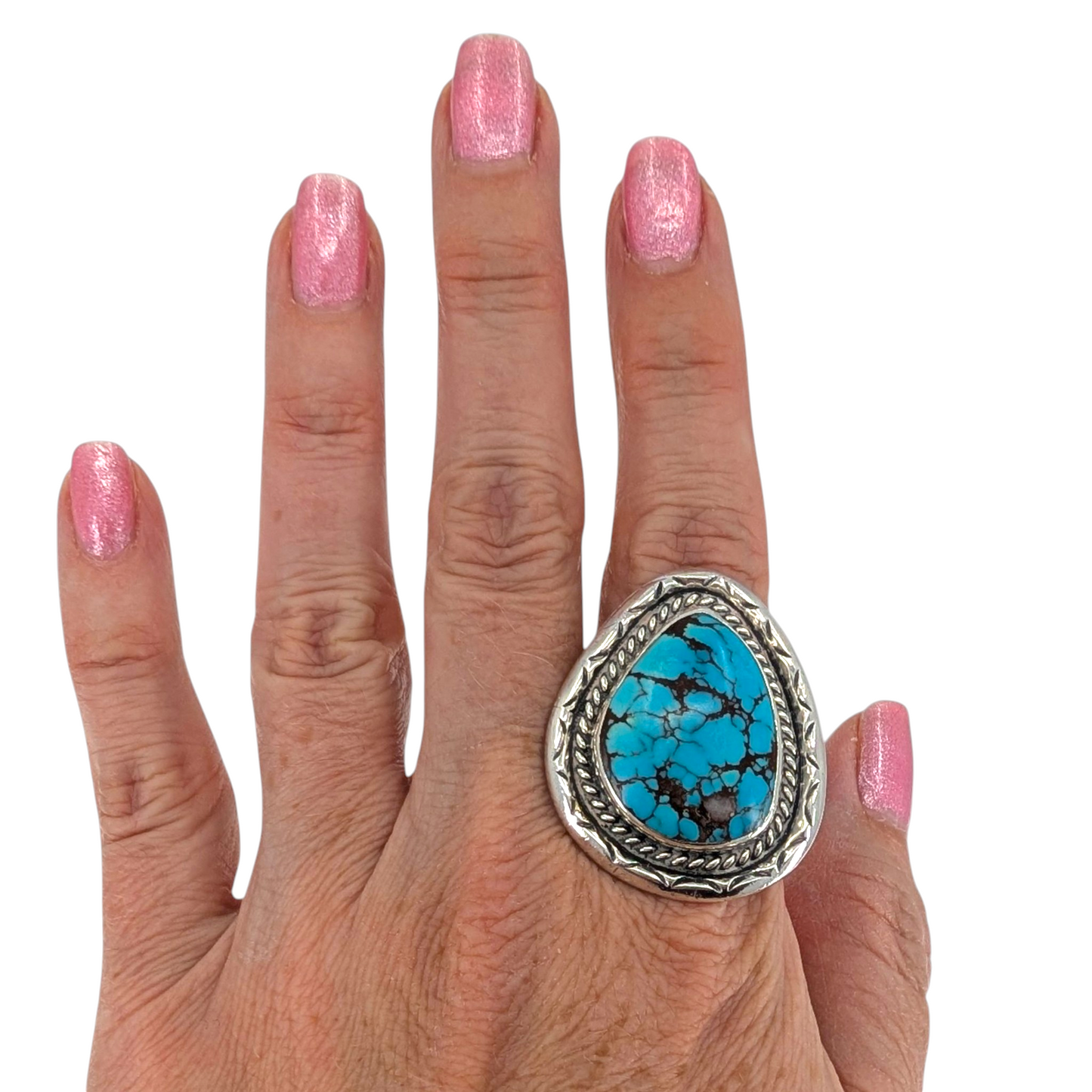 Spider Web Turquoise Mens Ring Size 12.75