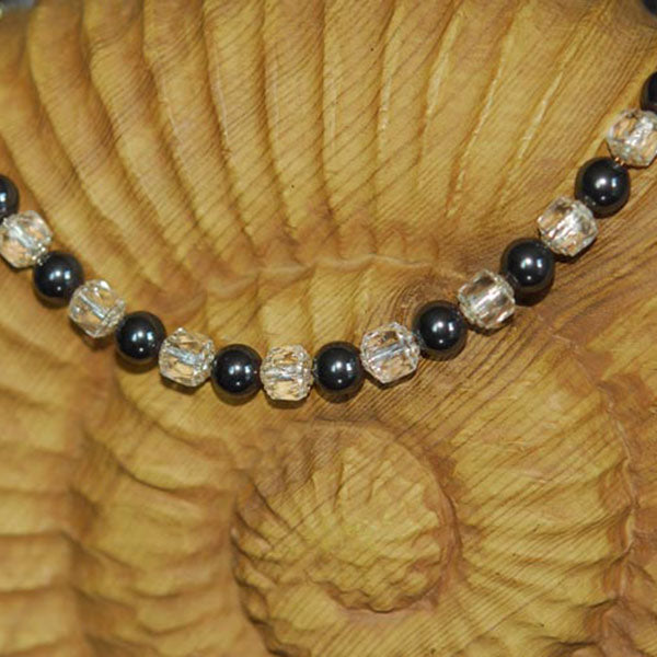 Vintage Sterling Silver Necklace with Smoky Mirror Crystal Beads along with Hematite and Czech Cathedral Glass