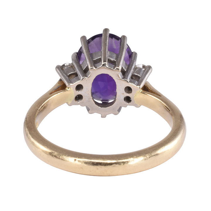 18K Mixed Cut Oval Amethyst & Diamond Ring