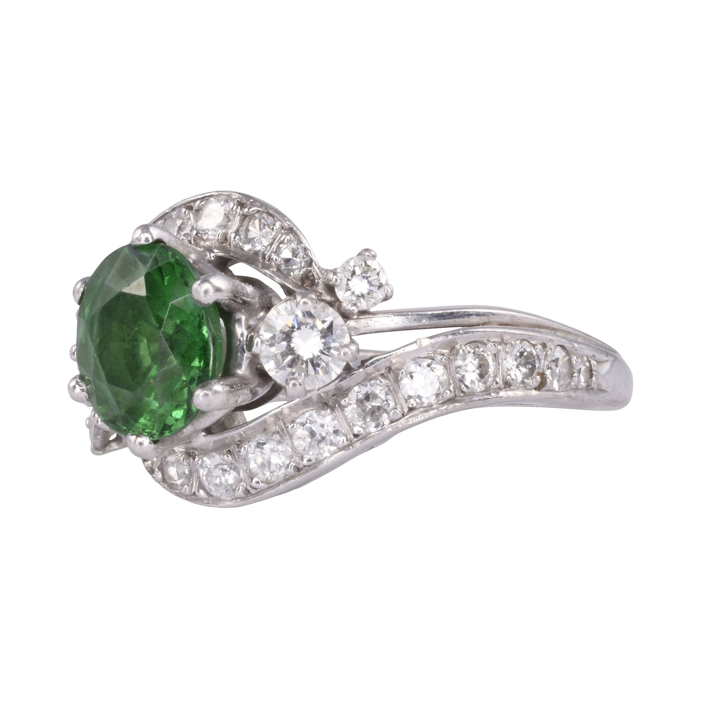 Fine Quality Tsavorite Diamond Platinum Ring