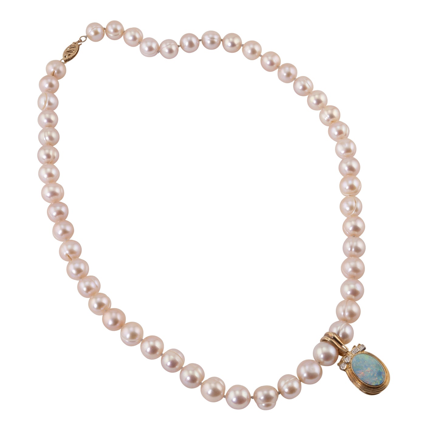 Opal Enhancer Pendant on Pearl Necklace
