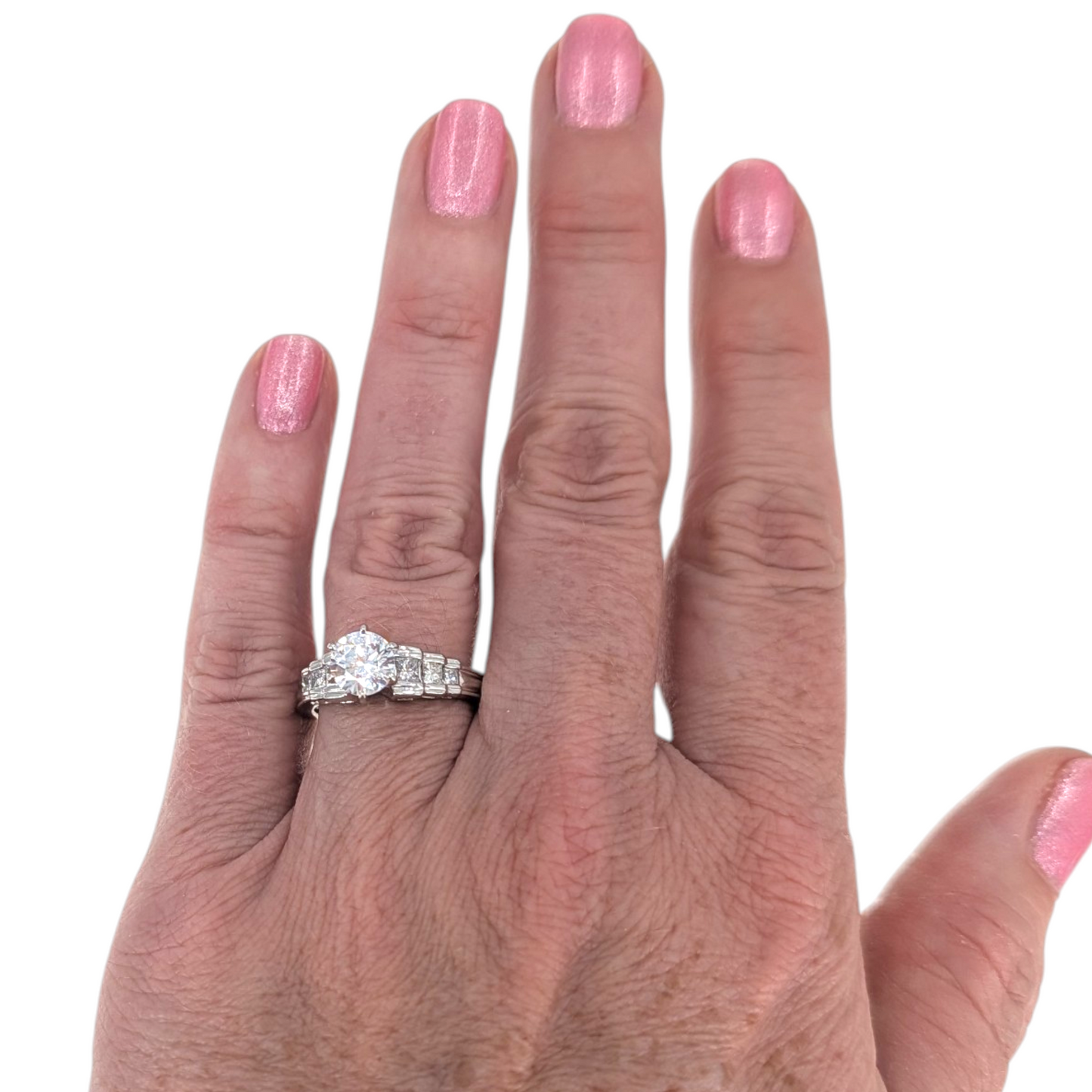 Princess Cut Accented Platinum Engagement Ring CZ Center