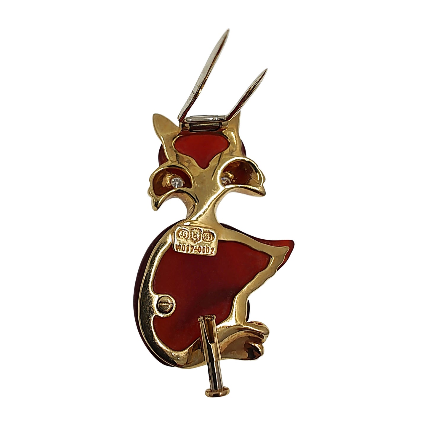 14K Orangish Red Jade Animal Brooch or Fur Clip