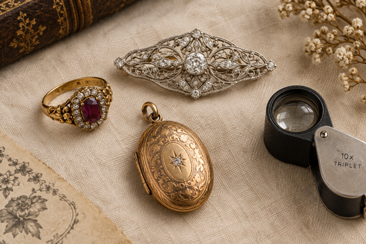 Antique jewelry with loupe