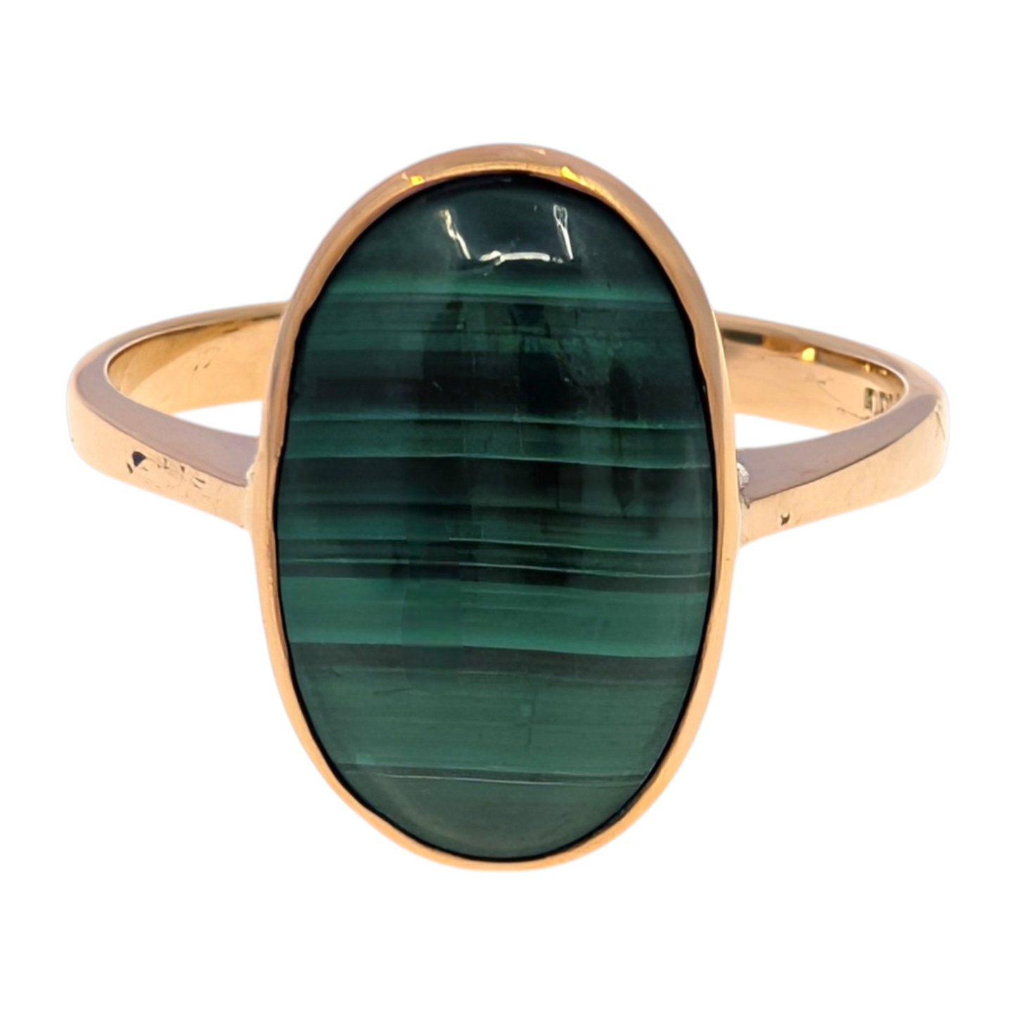 14K Gold Oval Malachite Ring Size 7