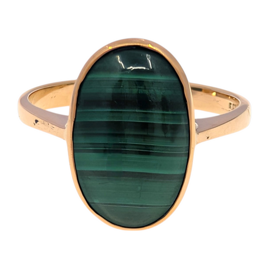 14K Gold Oval Malachite Ring Size 7