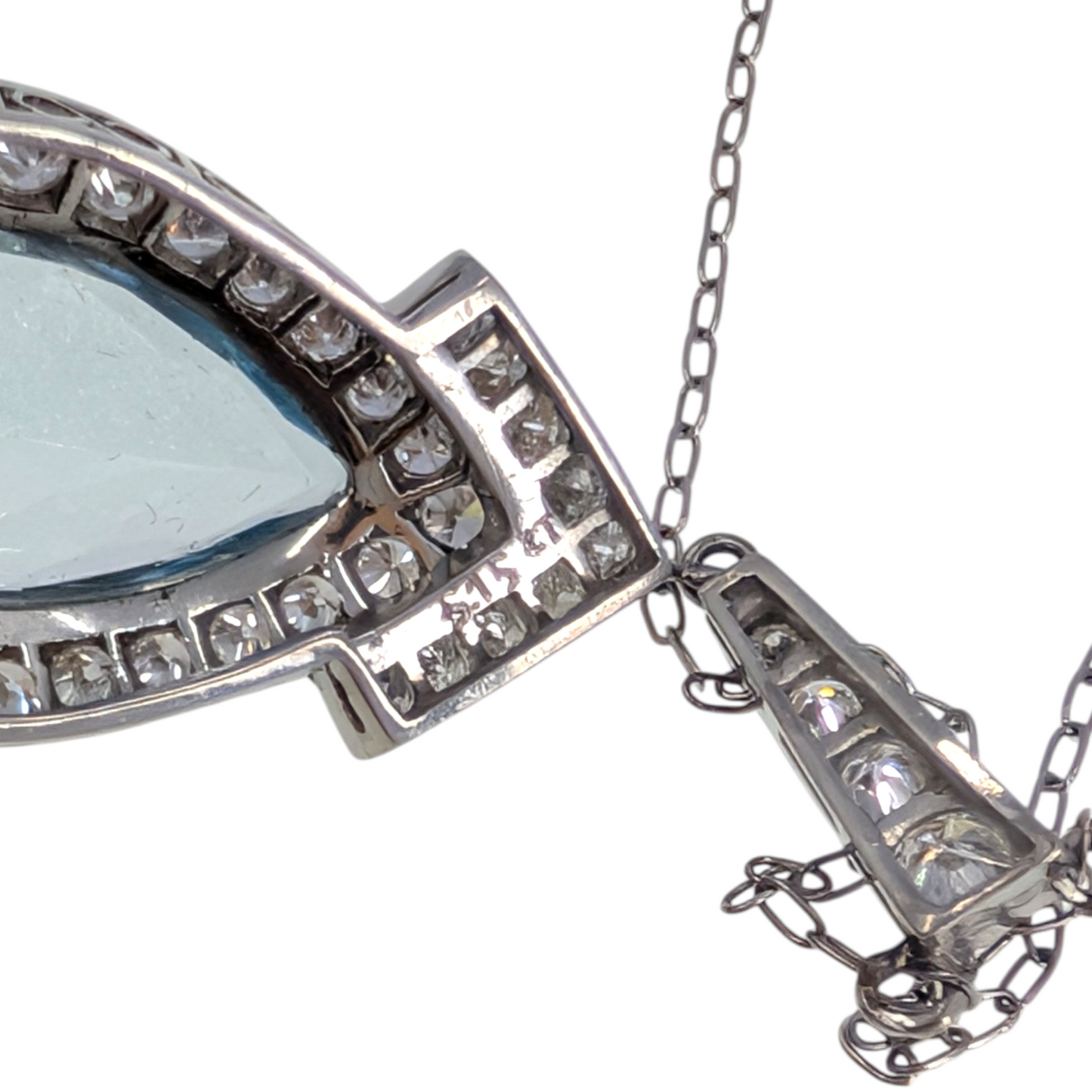 Art Deco Style Pear Aquamarine & Diamond Platinum Necklace