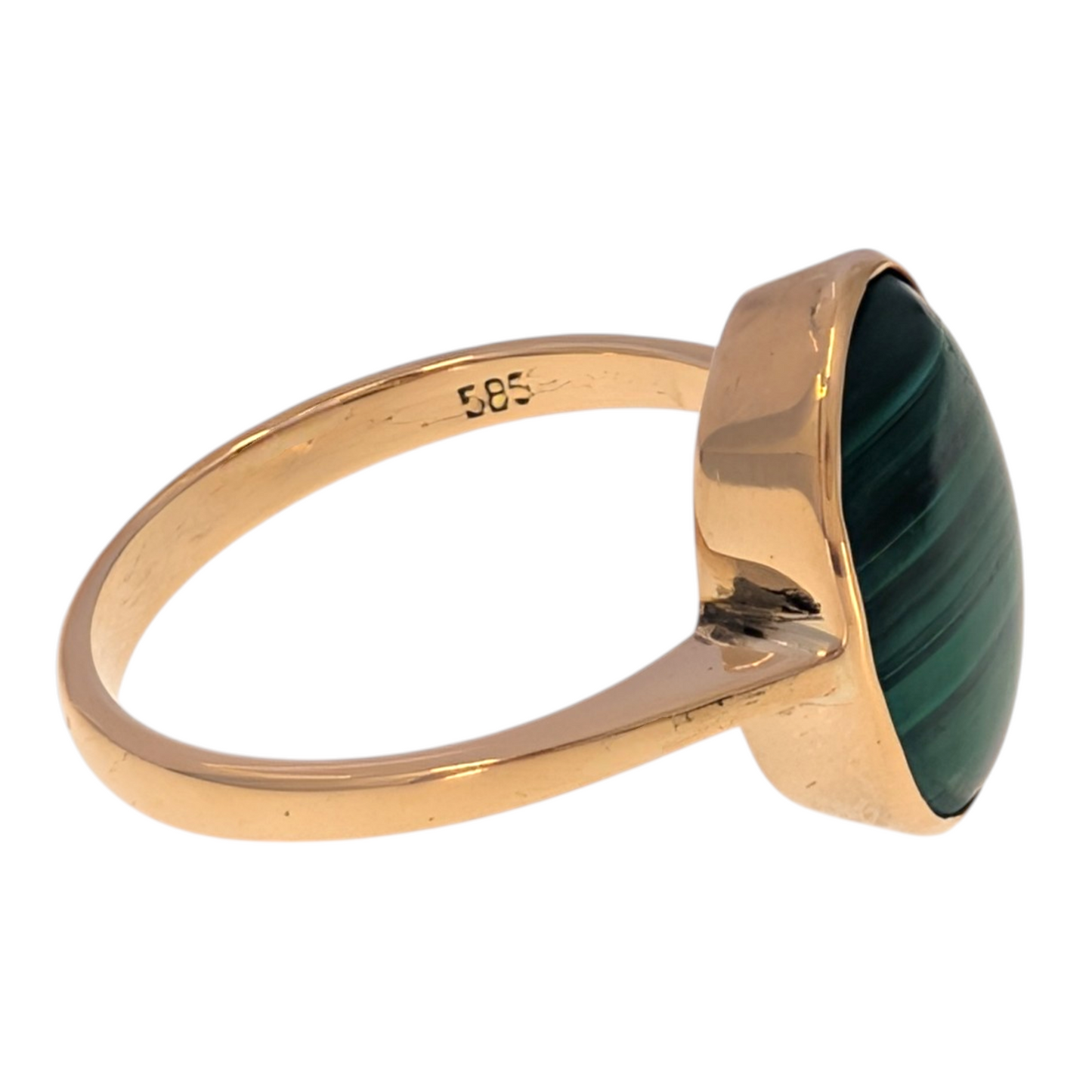14K Gold Oval Malachite Ring Size 7