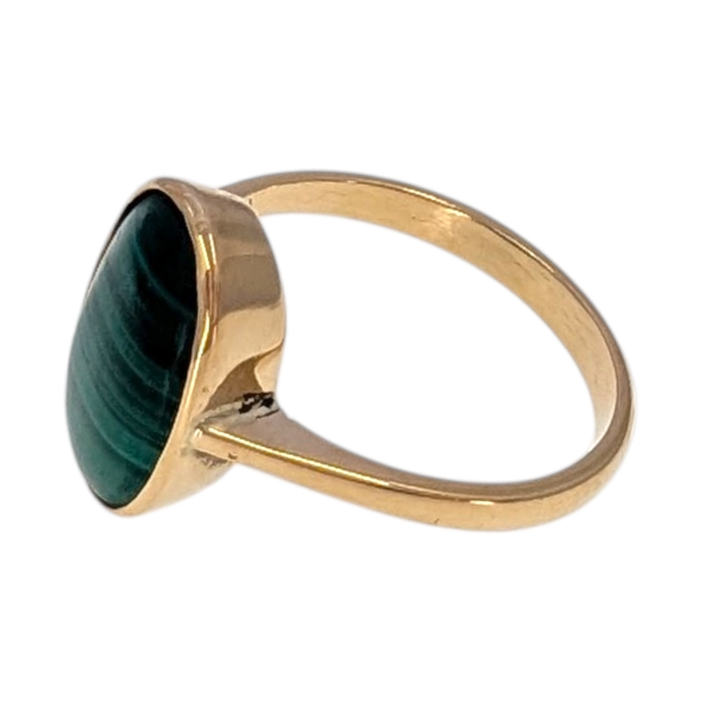 14K Gold Oval Malachite Ring Size 7