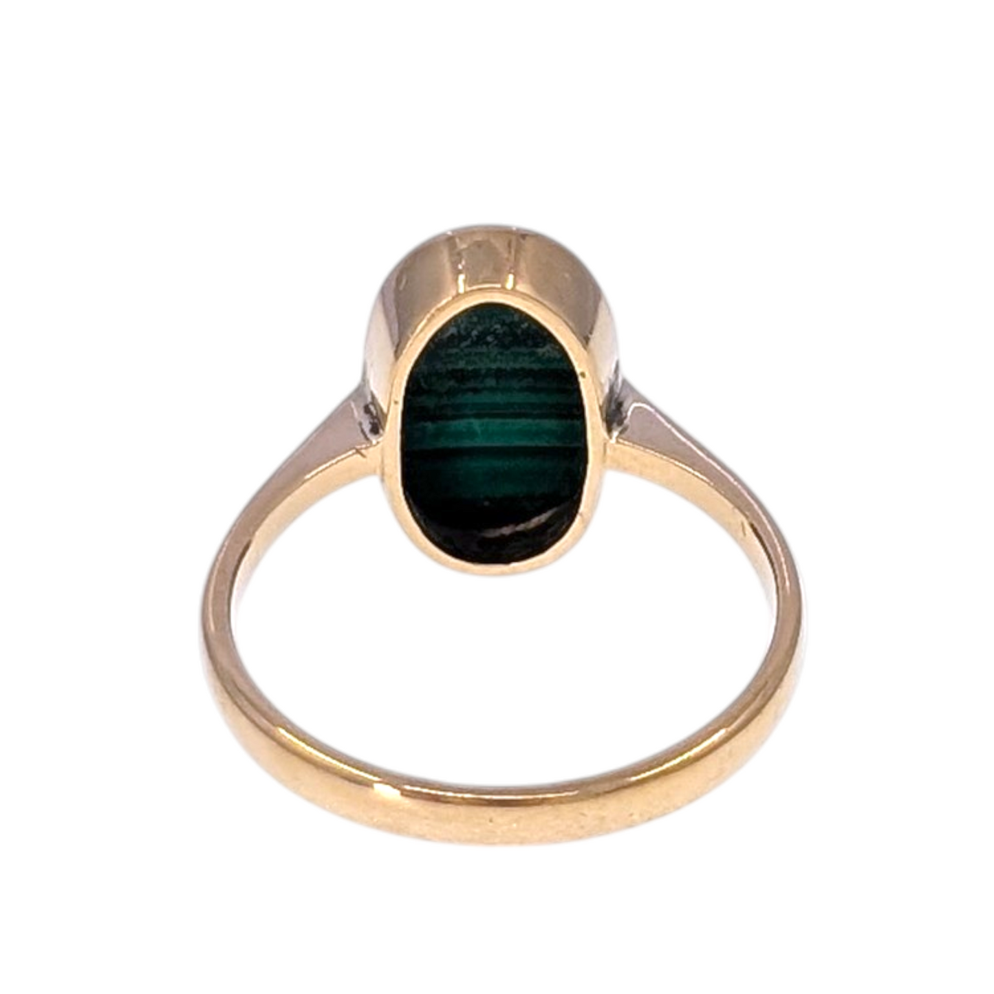 14K Gold Oval Malachite Ring Size 7