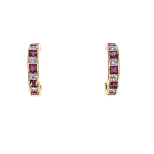 18K Diamond & Ruby Hoop Earrings