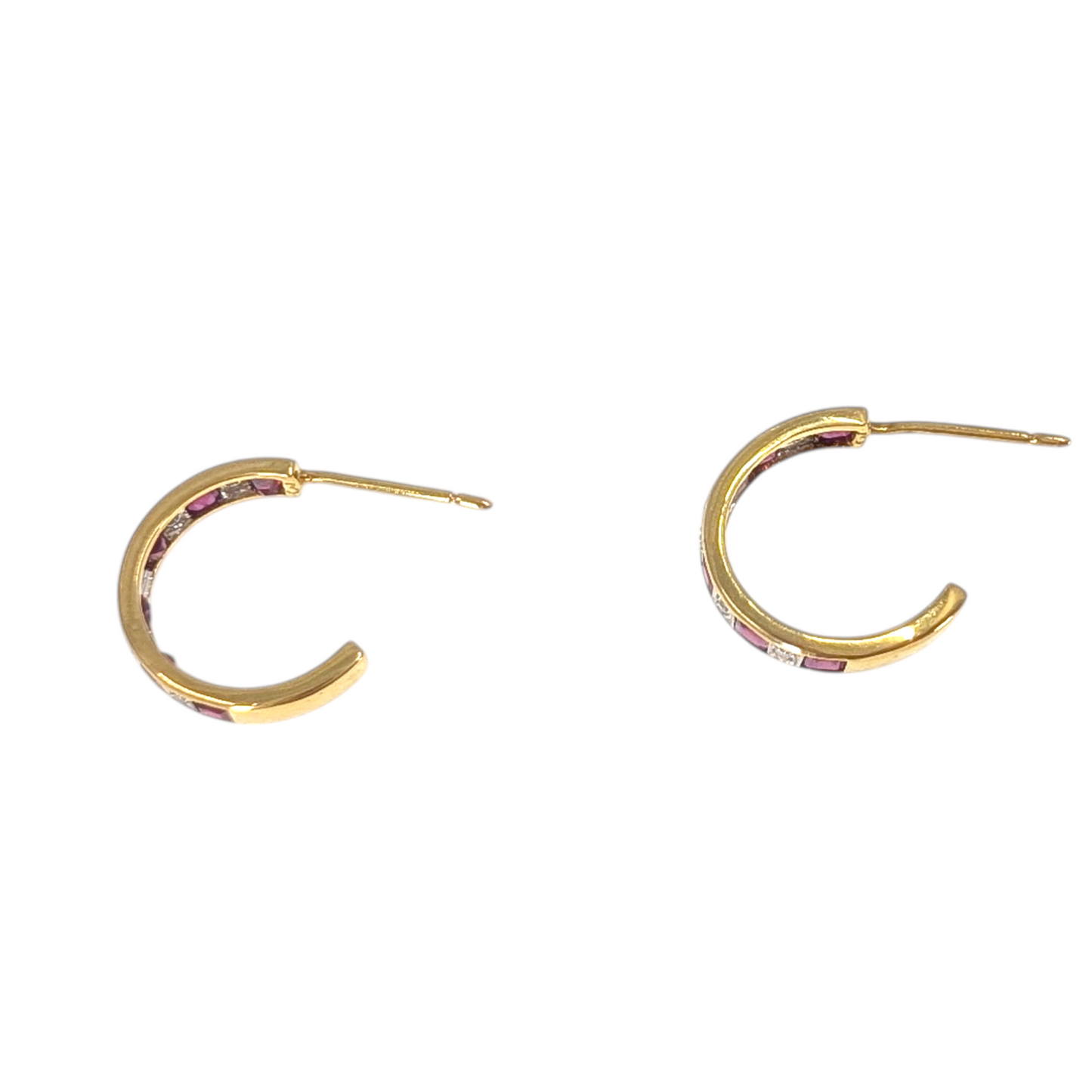 18K Diamond & Ruby Hoop Earrings