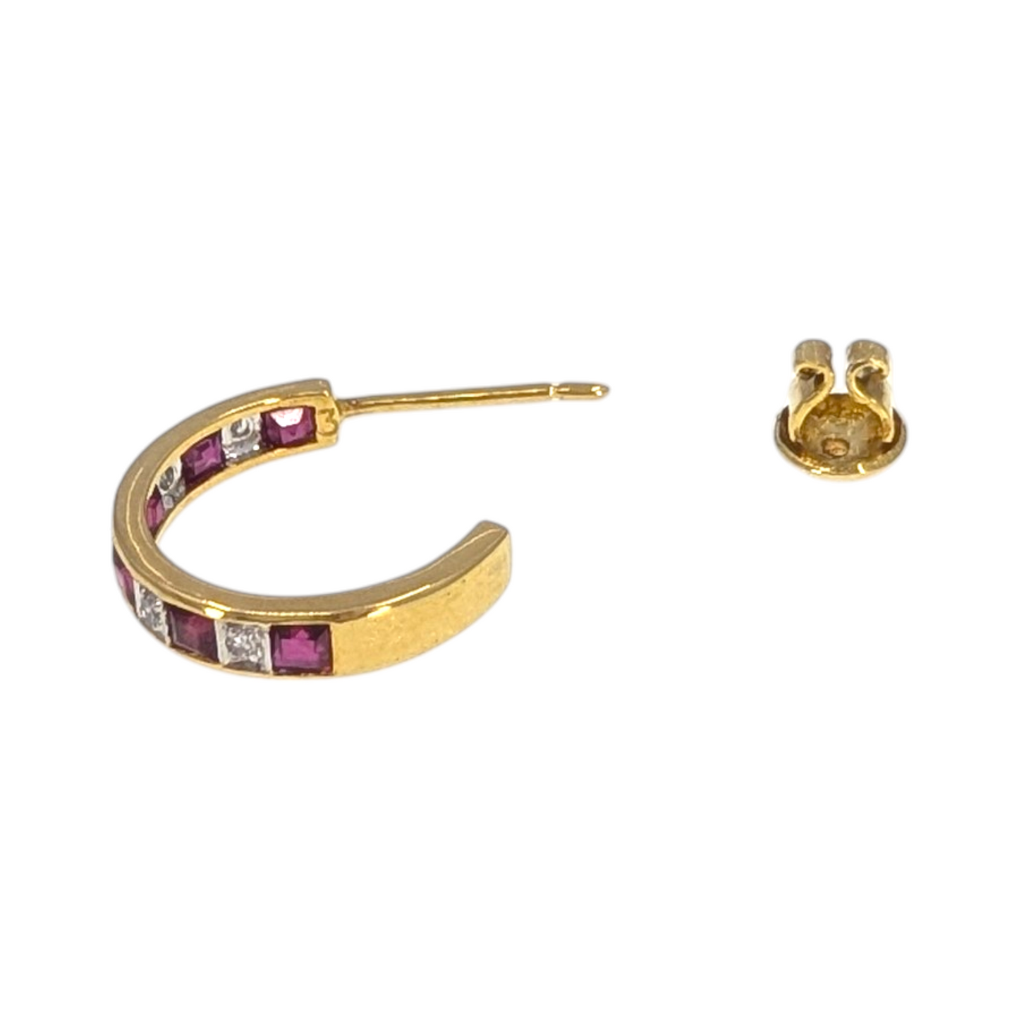 18K Diamond & Ruby Hoop Earrings