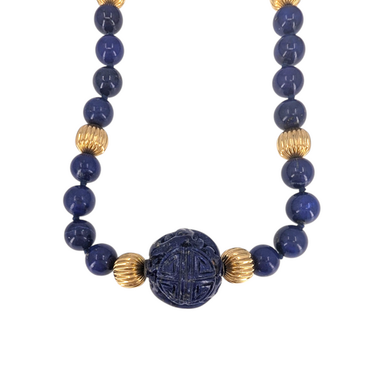 Carved Lapis Beaded Necklace