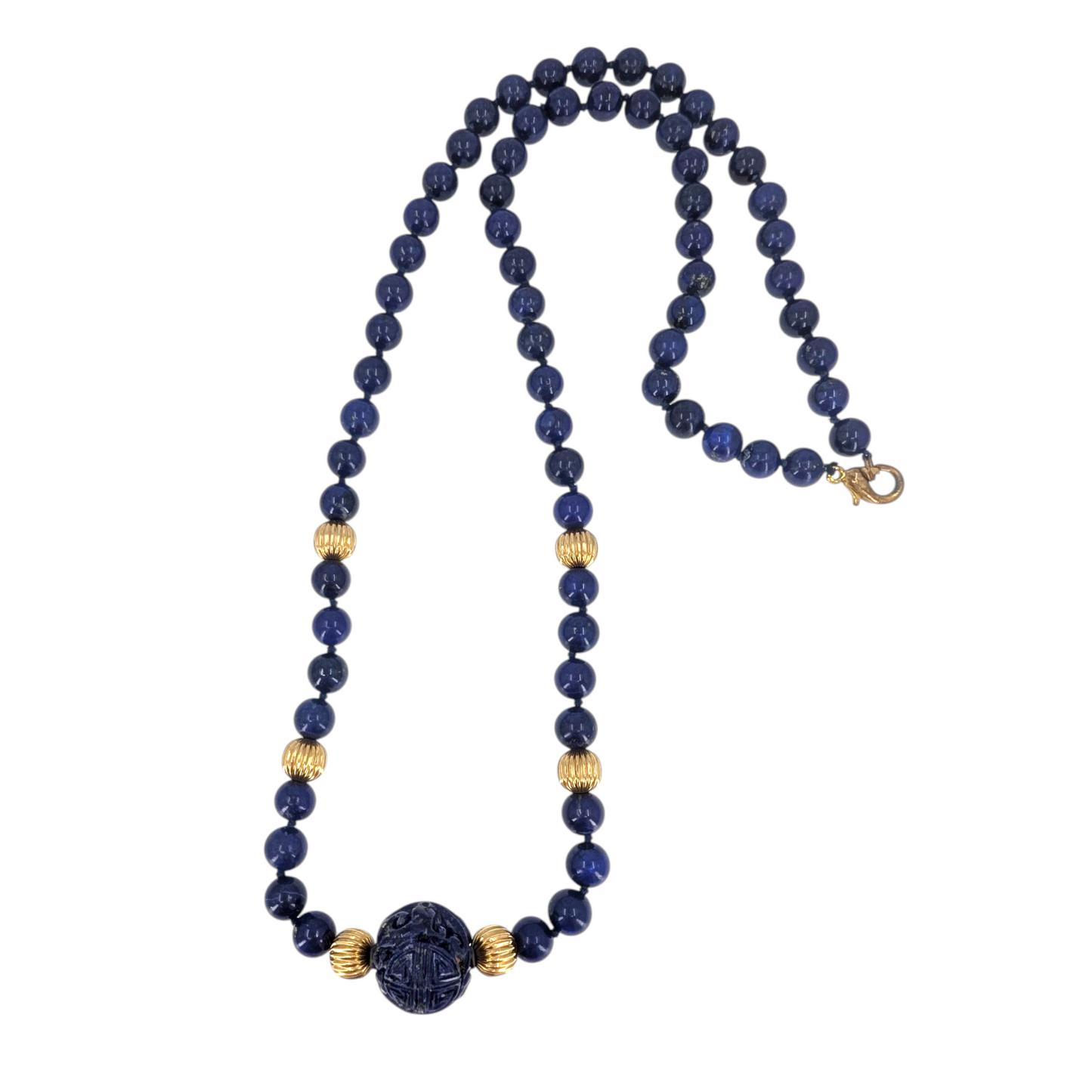 Carved Lapis Beaded Necklace