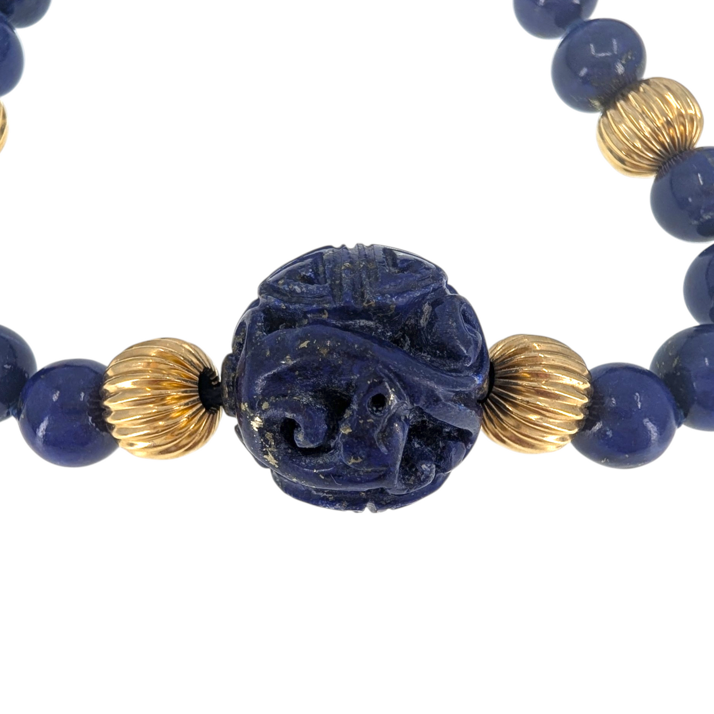 Carved Lapis Beaded Necklace
