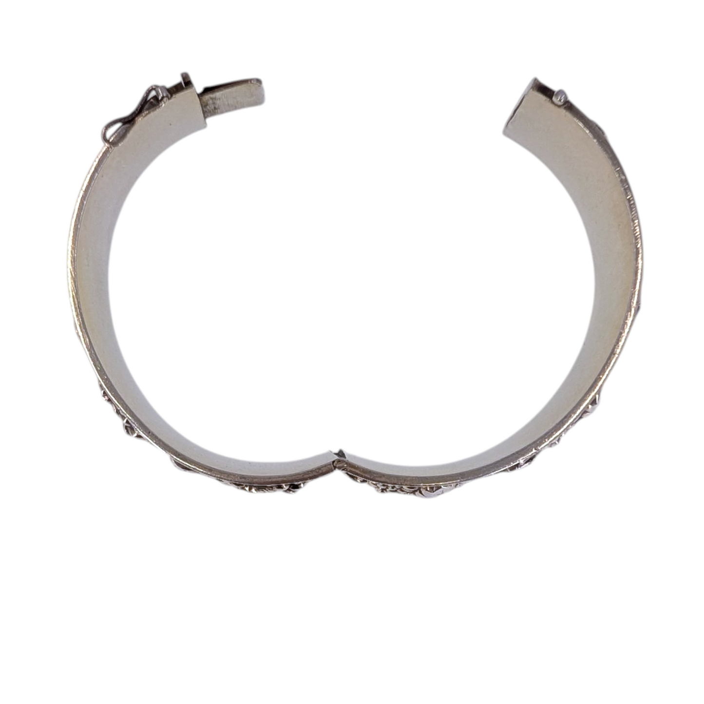 Antique Repousse Sterling Silver Grapevine Hinged Bangle Bracelet