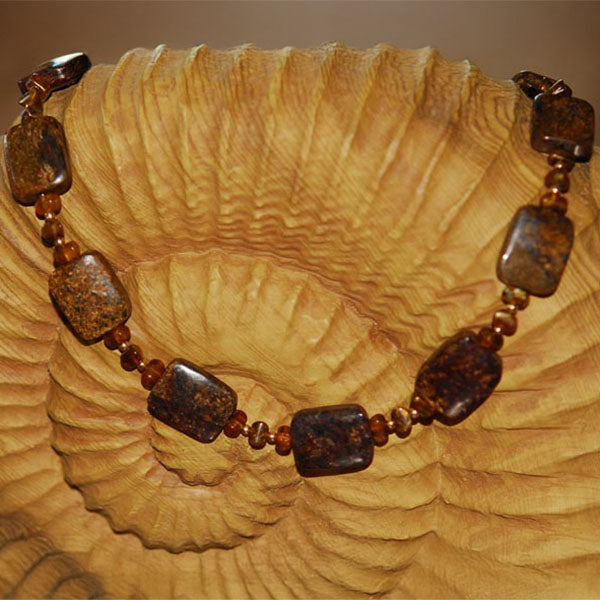 Bronzite Necklace with Bronze Finished Floral Focal Toggle Clasp