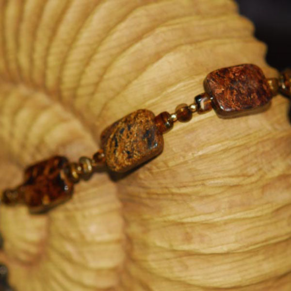 Bronzite Necklace with Bronze Finished Floral Focal Toggle Clasp