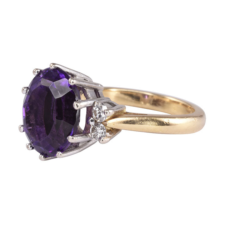18K Mixed Cut Oval Amethyst & Diamond Ring