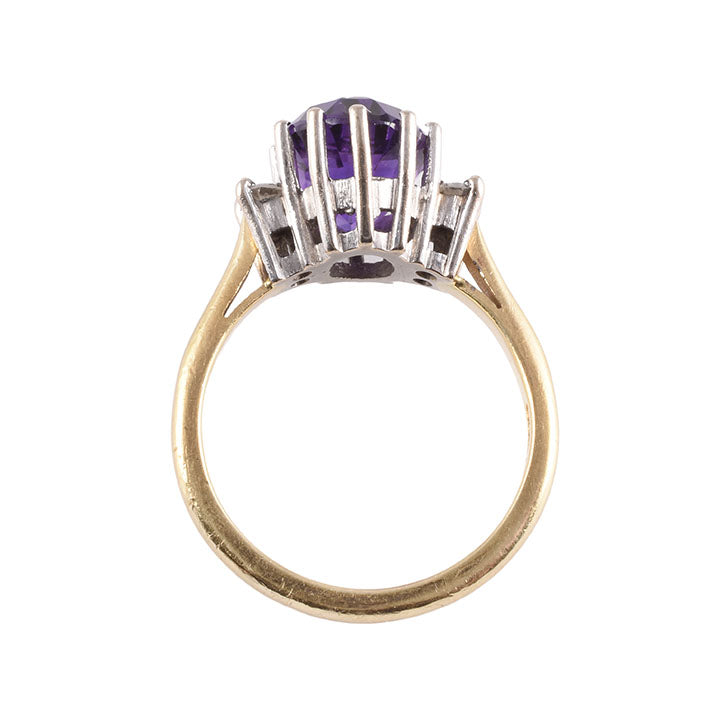 18K Mixed Cut Oval Amethyst & Diamond Ring