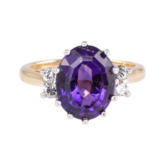 18K Mixed Cut Oval Amethyst & Diamond Ring
