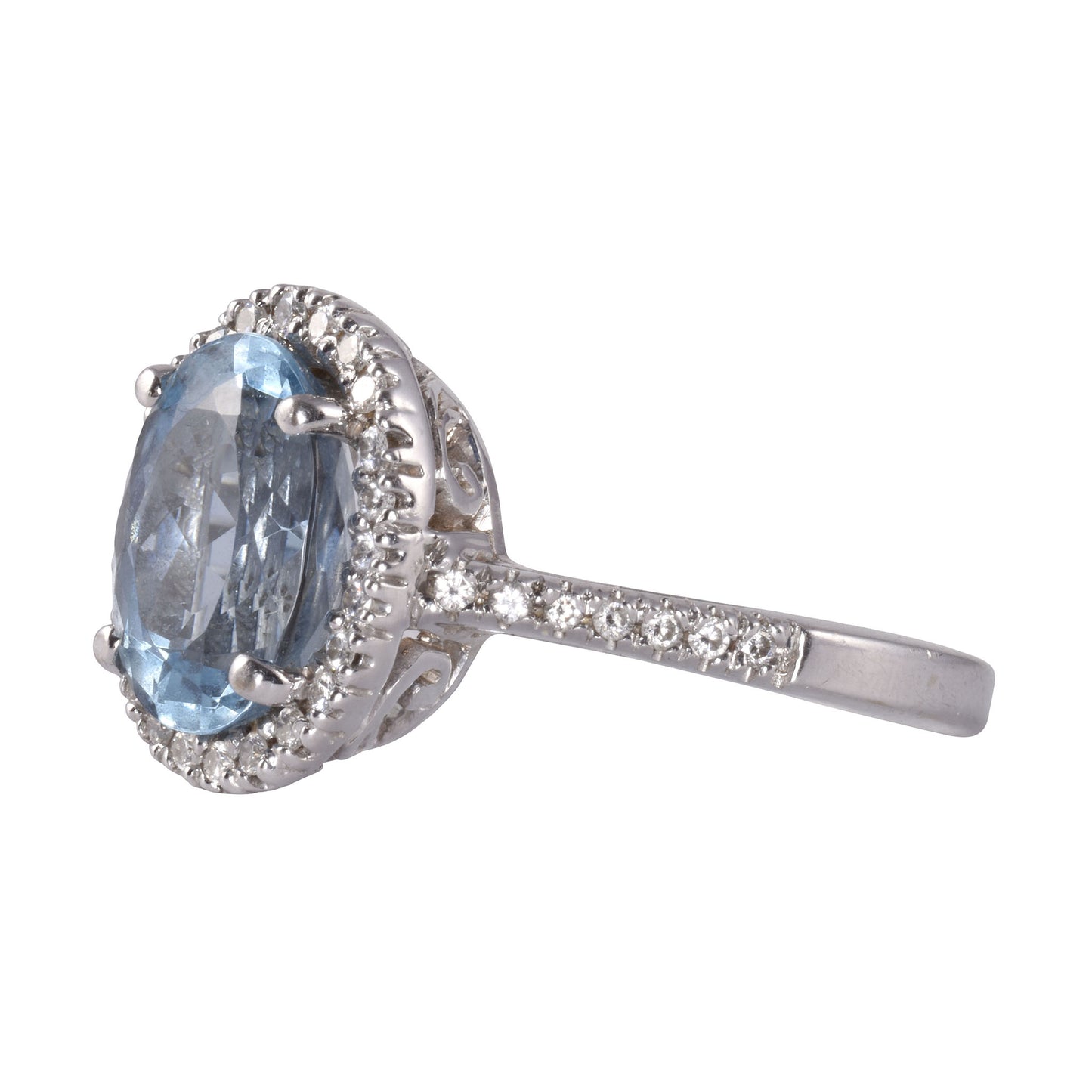 Diamond Halo Aquamarine Ring