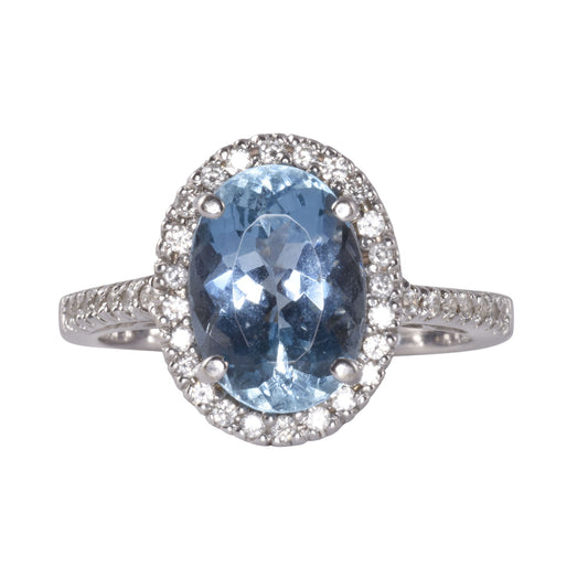 Diamond Halo Aquamarine Ring