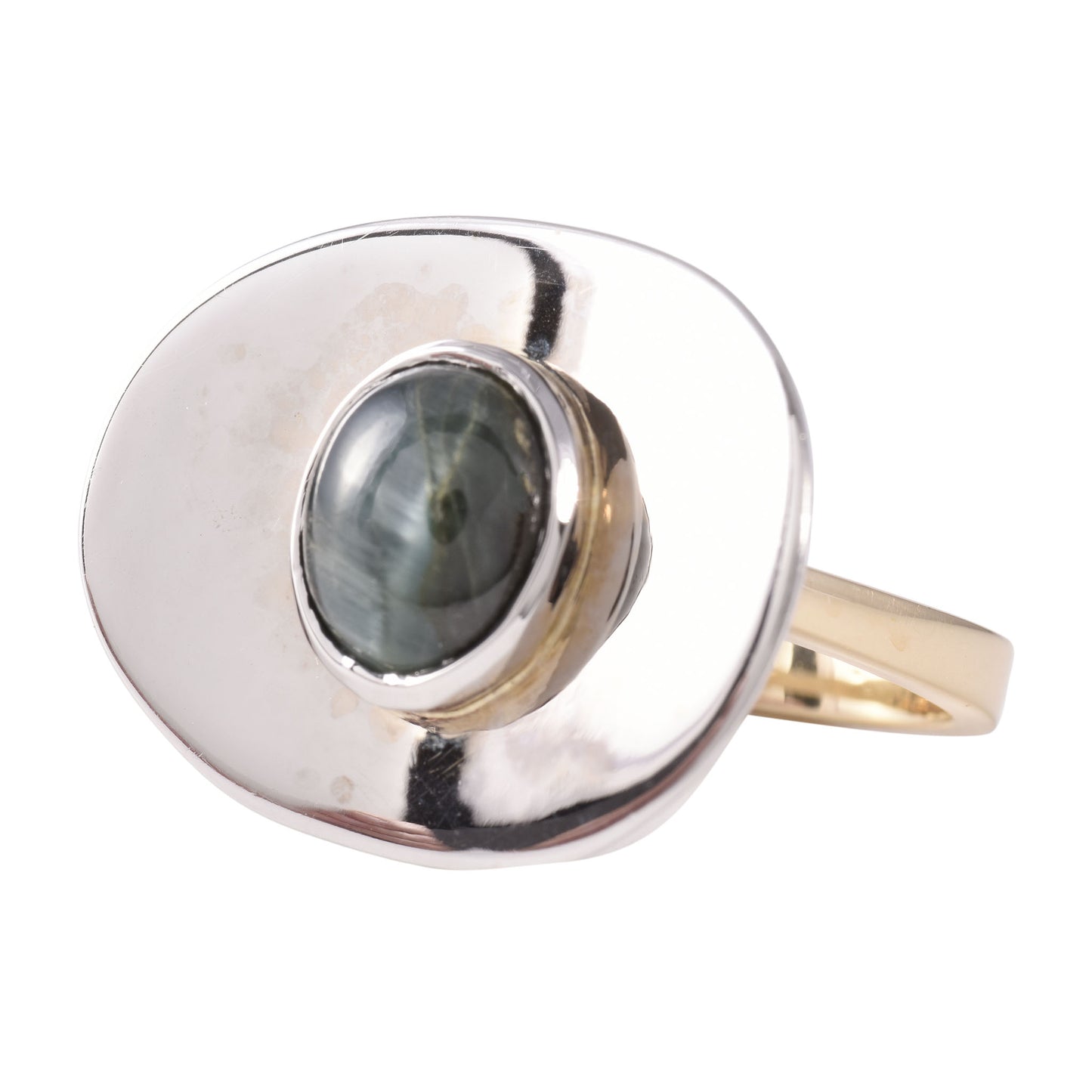 Green Cats Eye Tourmaline Two Tone Gold Ring