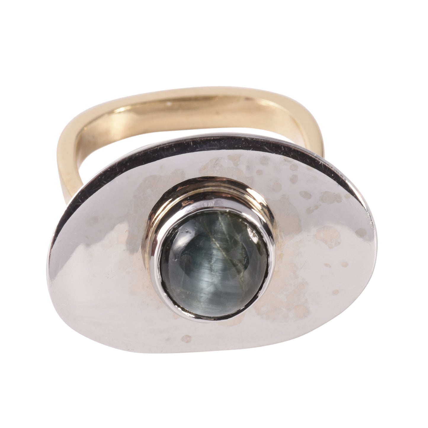 Green Cats Eye Tourmaline Two Tone Gold Ring