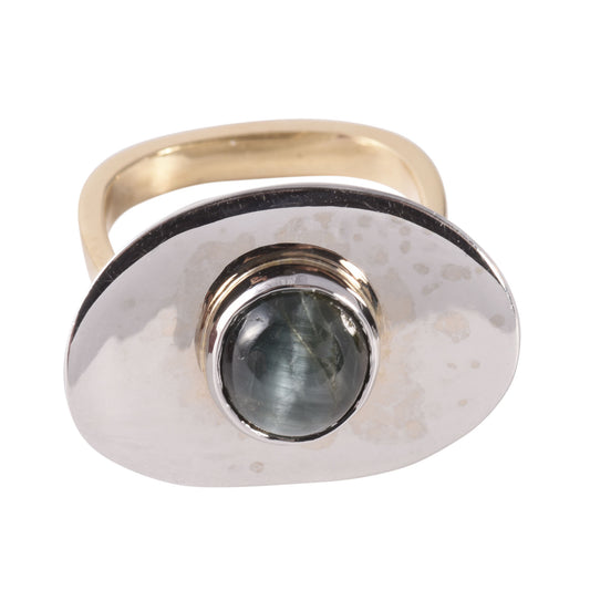 Green Cats Eye Tourmaline Two Tone Gold Ring