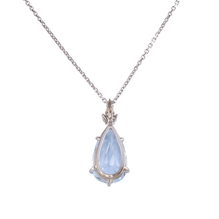 Pear Aquamarine & Diamond White Gold Pendant Necklace