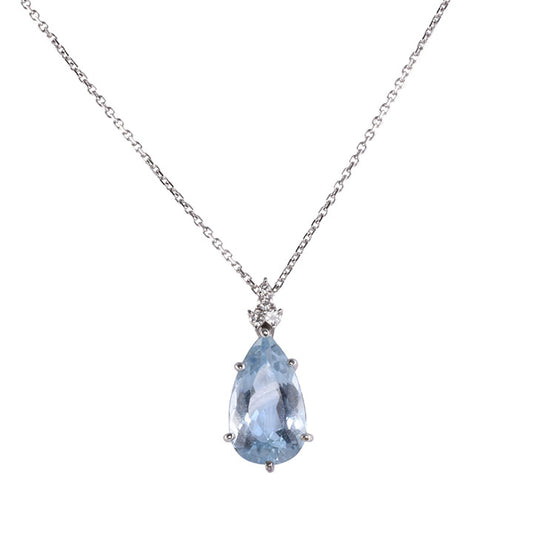 Pear Aquamarine & Diamond White Gold Pendant Necklace