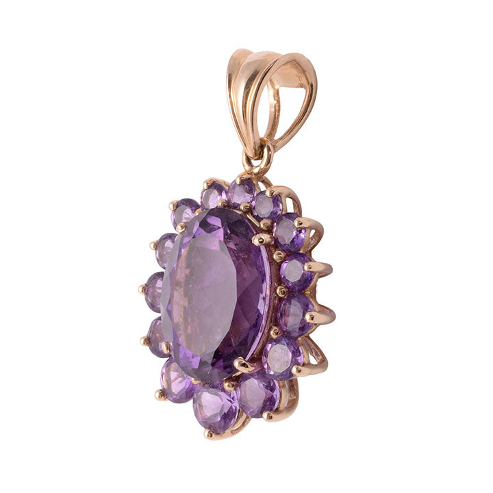 Large Oval Amethyst Pendant with Amethyst Surround