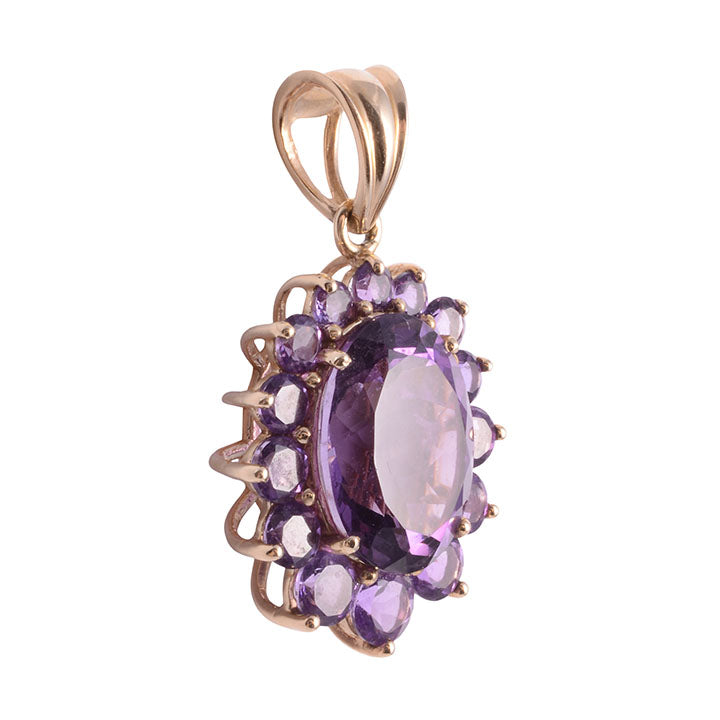 Large Oval Amethyst Pendant with Amethyst Surround