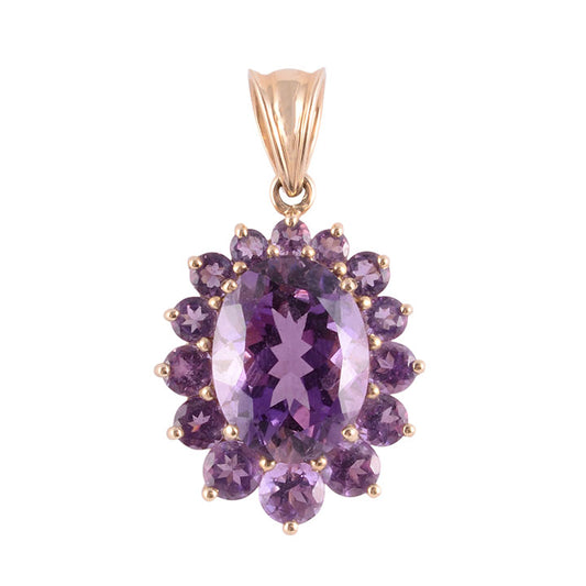 Large Oval Amethyst Pendant with Amethyst Surround