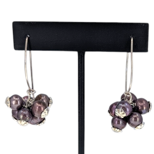 SS Orchid Pearl Cluster Dangle Earrings