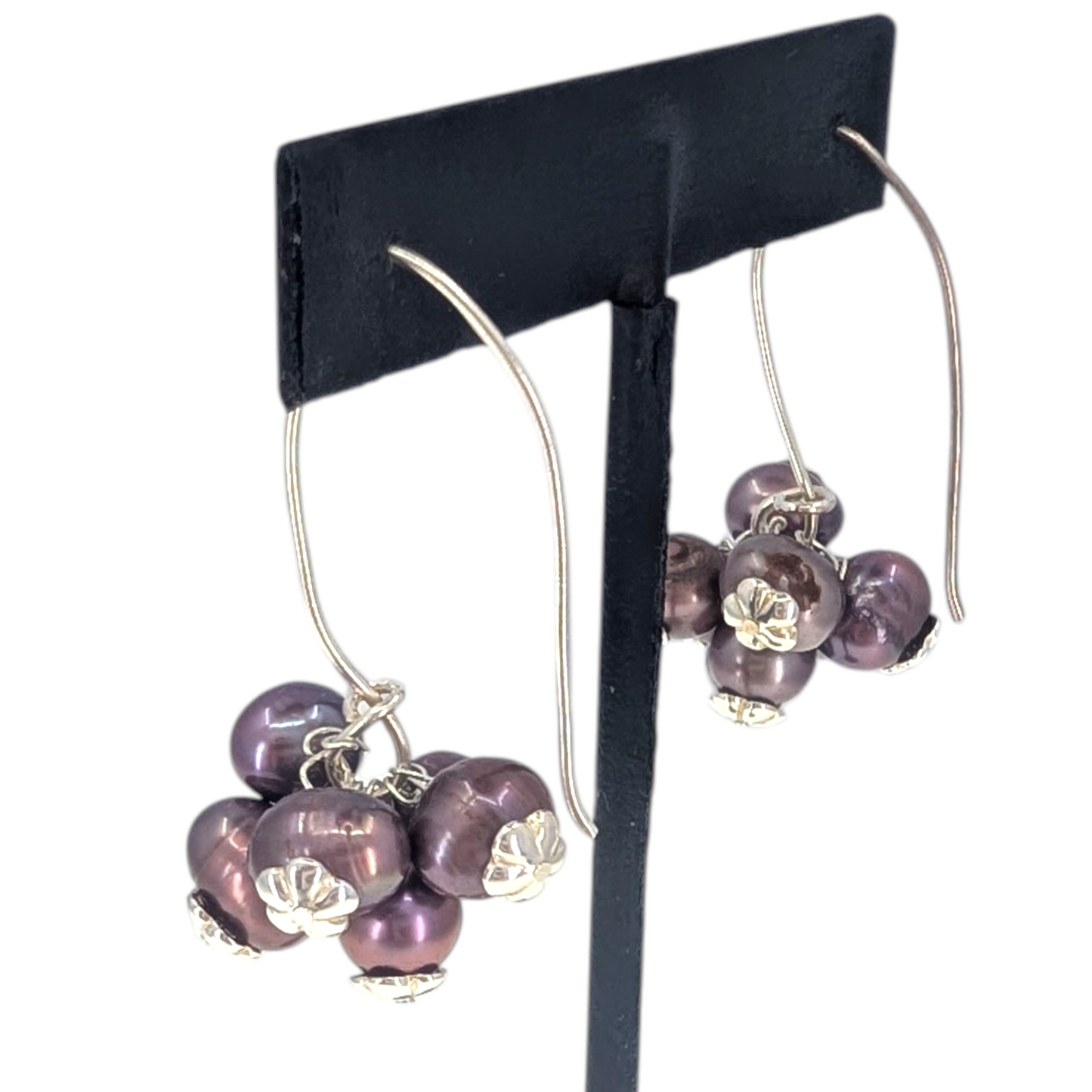 SS Orchid Pearl Cluster Dangle Earrings