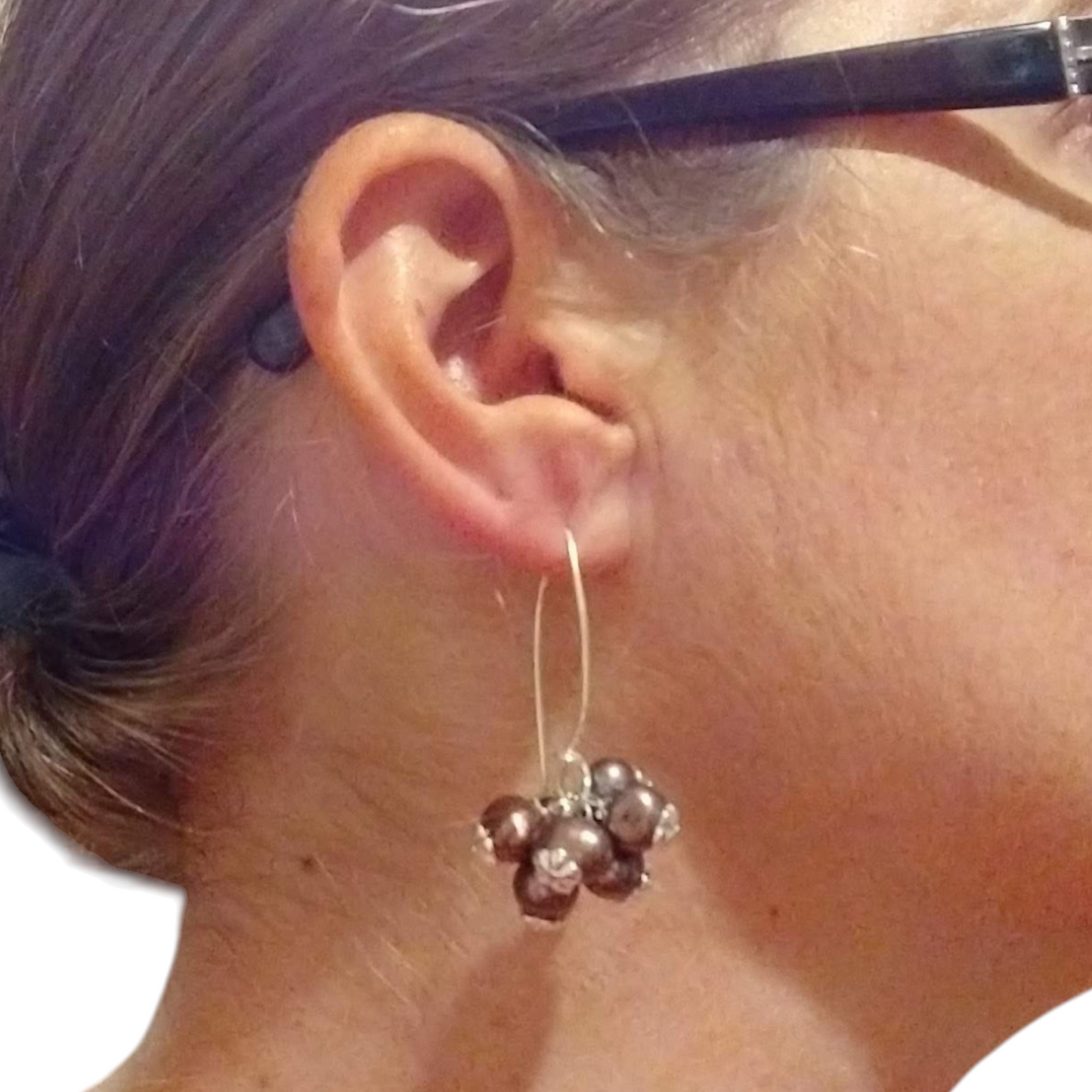 SS Orchid Pearl Cluster Dangle Earrings