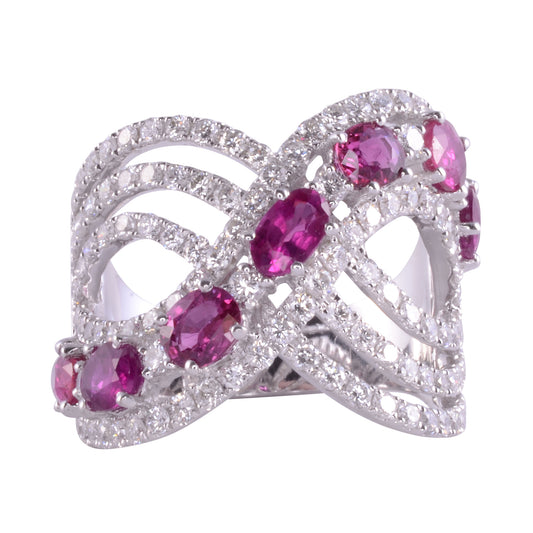 Ruby & Diamond 18KW Wide Ring