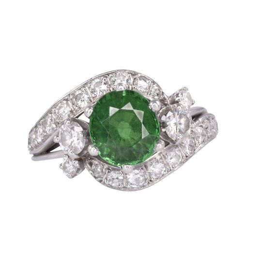 Fine Quality Tsavorite Diamond Platinum Ring
