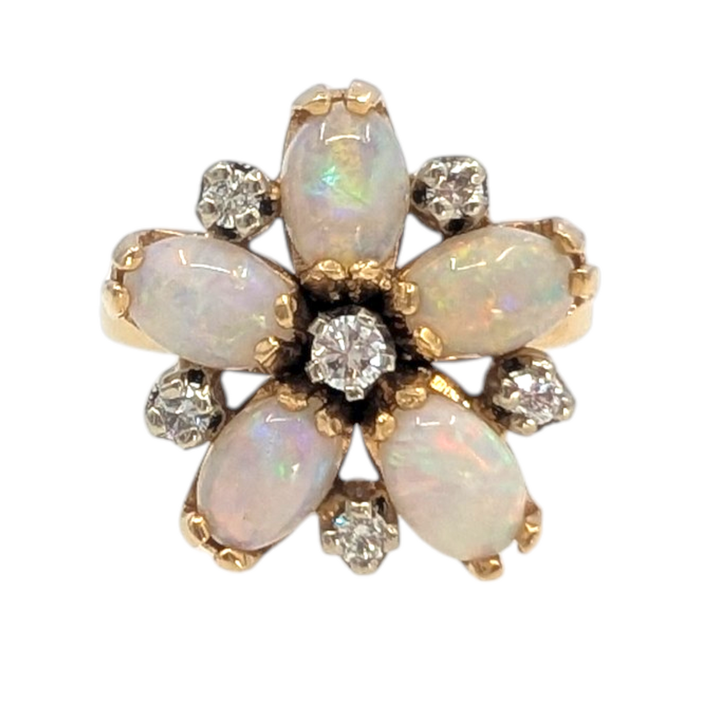 Vintage Opal & Diamond Flower Ring