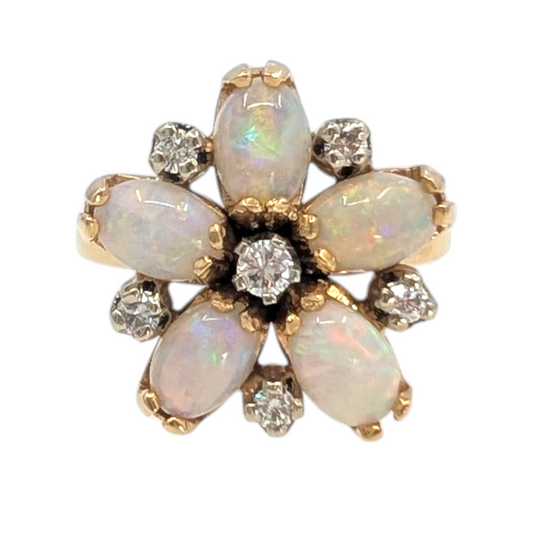 Vintage Opal & Diamond Flower Ring