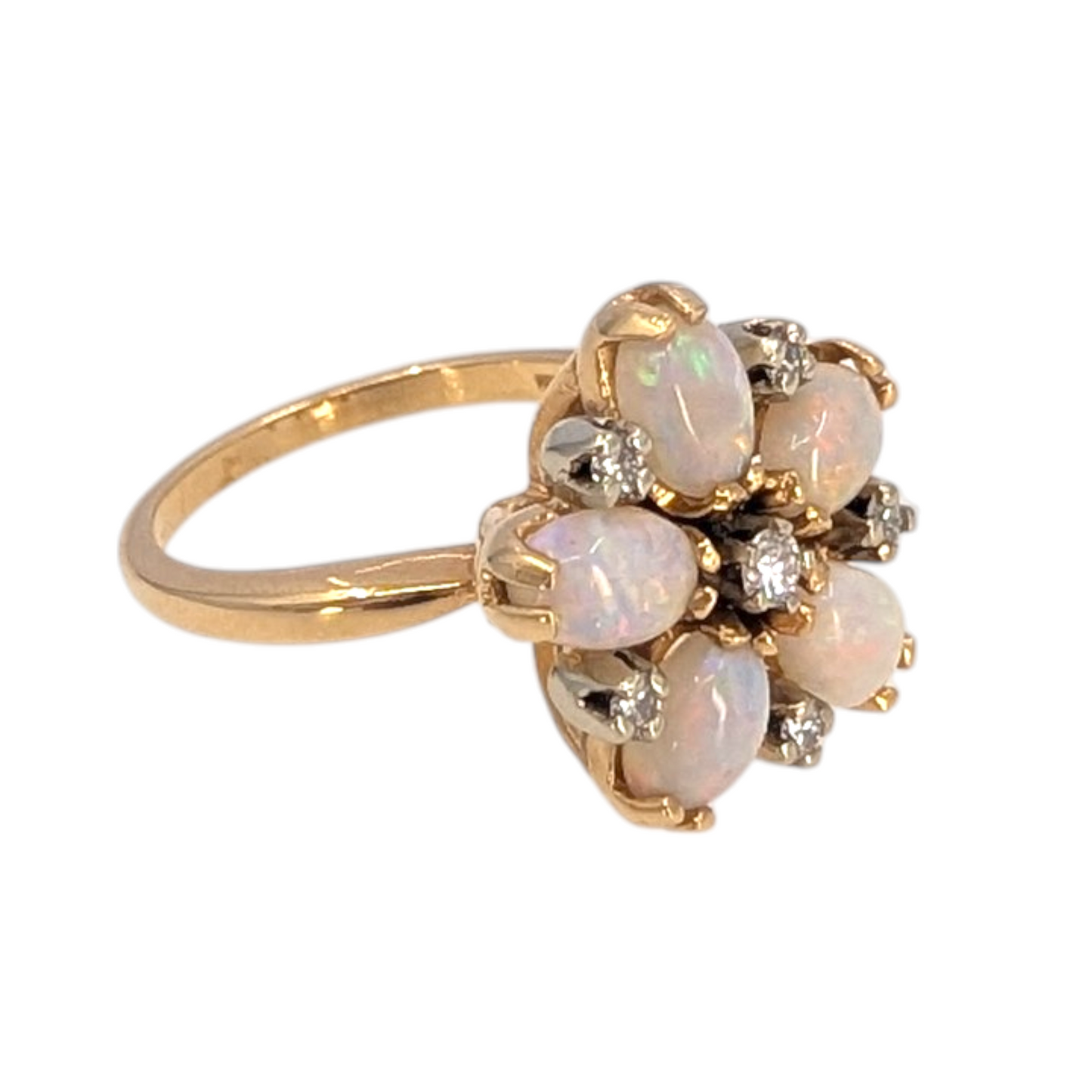 Vintage Opal & Diamond Flower Ring