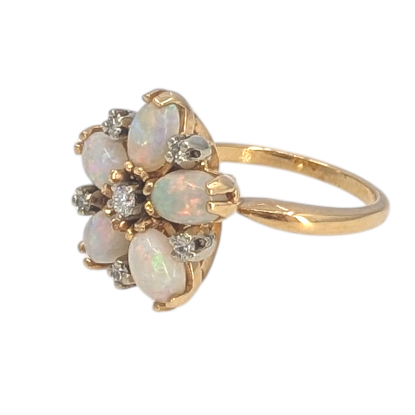 Vintage Opal & Diamond Flower Ring