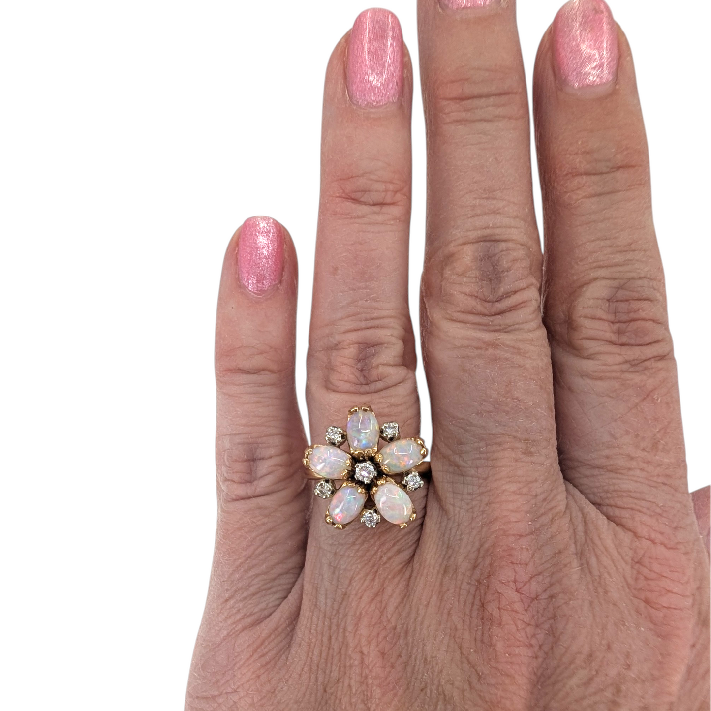 Vintage Opal & Diamond Flower Ring