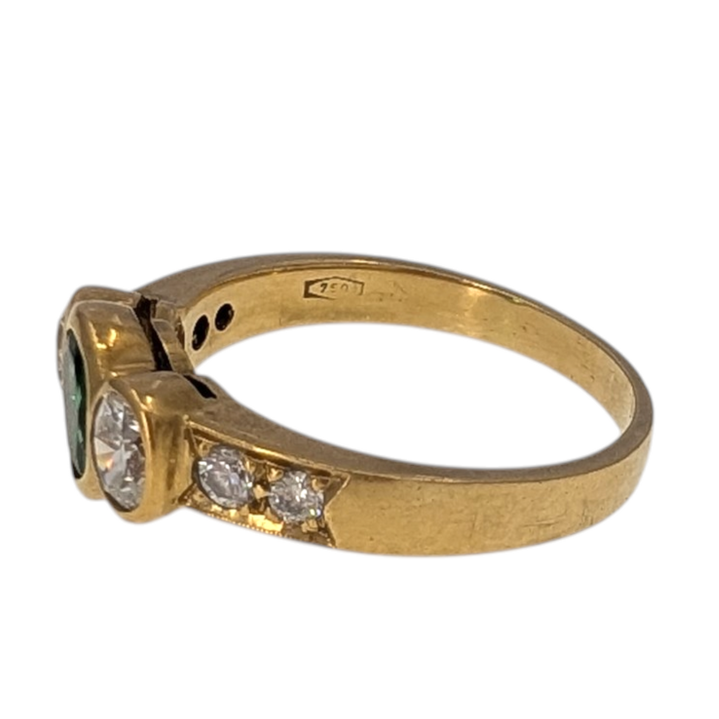 Estate 18K Oval Emerald & Oval Diamond Ring