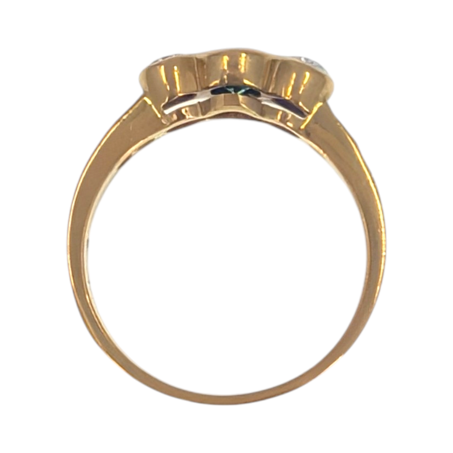 Estate 18K Oval Emerald & Oval Diamond Ring