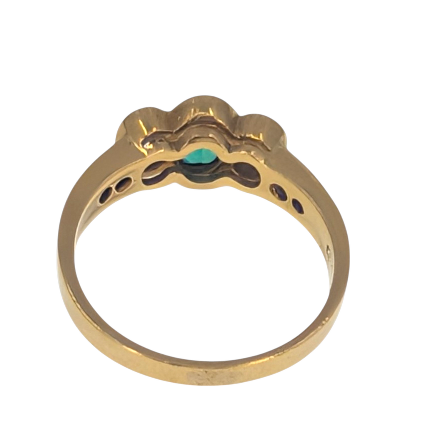 Estate 18K Oval Emerald & Oval Diamond Ring