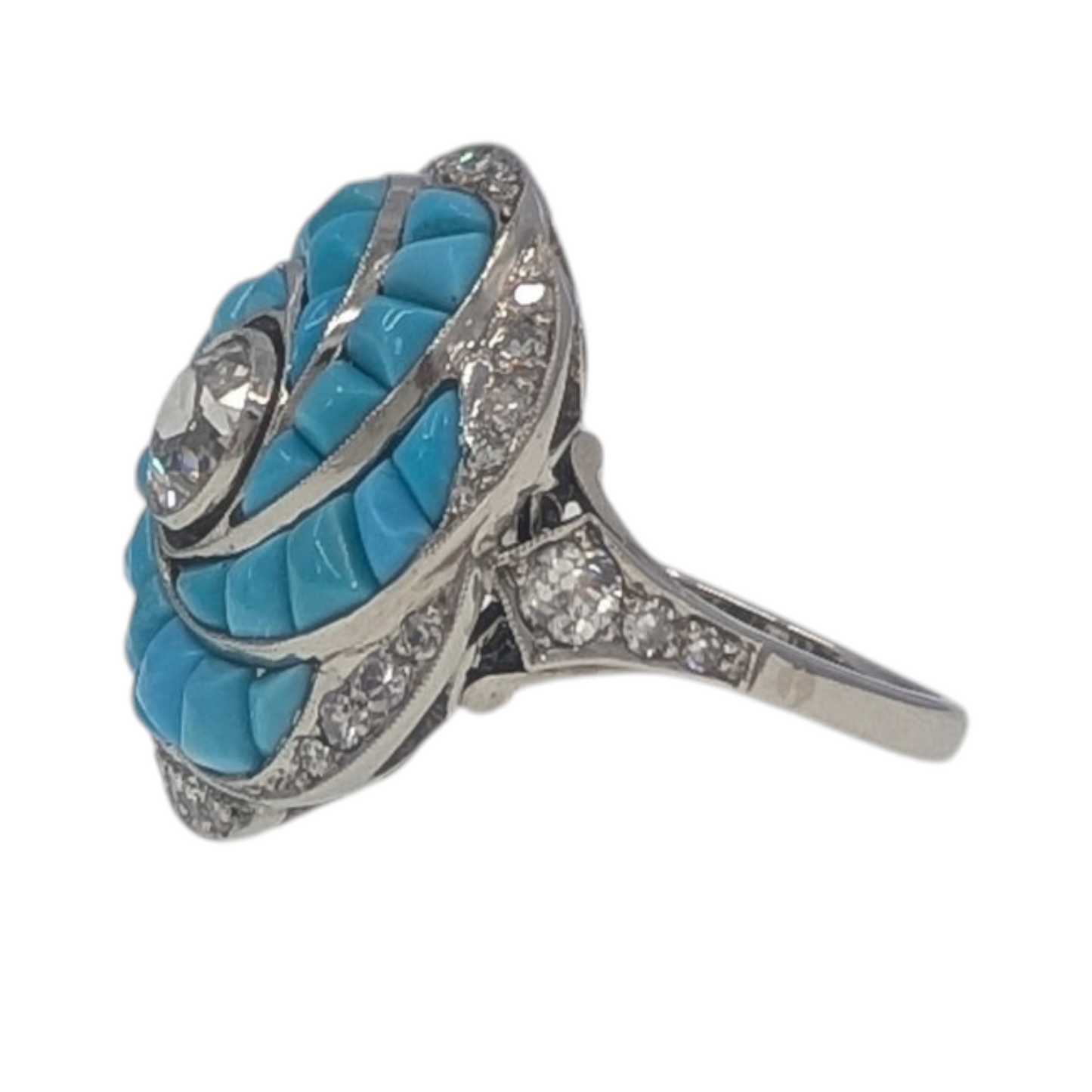 Estate Custom Turquoise & Diamond Platinum Ring